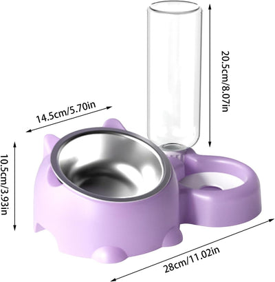 Dog Bowls, Cat Food and Water Bowl Set 16 Degree Tilted Dog Dish with Water Dispenser Automatic Dispenser Bottle Spill Proof Pet Feeder for Cats and Dogs