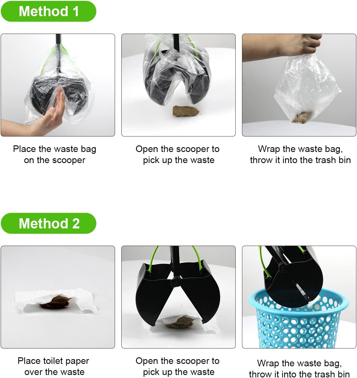 SZHLUX 28" Pooper Scooper, Foldable Dog Pooper Scooper with Unbreakable Material and Durable Spring for Grass and Gravel, Green