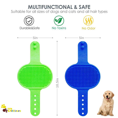 Paquete de 2 cepillos de aseo para perros, cepillos de baño de silicona suave de alta calidad con mango ajustable, peine calmante para champú para perros y gatos de pelo corto húmedo y