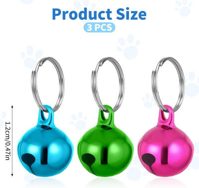 Round Dog Collar Bells for Small Dogs, 3 PCS Colorful Cat Bell Dog Bell Collar Charm Stainless Steel Small Anti-Lost Training Bells with Clasps Pet Pendant Accessories for Dogs Kitty Puppy