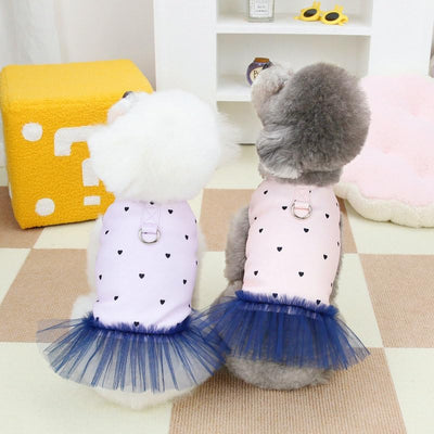 Heart Print Summer Dog Dress Cute Pet Skirt Soft Breathable Dog Cotton Outfits for Small Medium Pet Dresses