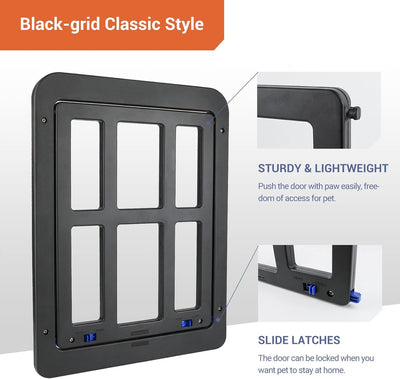 PETLESO Large Dog Door for Screen Door - 11.2"x14.4" Magnetic Flap Pet Door with Lockable Insert, Ideal for Medium to Large Dogs, Sliding Door Compatible, Black