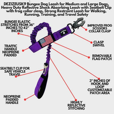 Heavy Duty Bungee Dog Leash - Shock Absorbing, Seat Belt Clip, Quick Release Frog Clasp, Double Padded Handles, for Large and Medium Dogs, Durable for Training, Walking, Car Safety, Outdoor Adventure