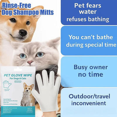 Rinse-Free Dog Shampoo Mitts – Hypoallergenic Pet Bath Wipes, 6 Packs, Rinse Free Shampoo Mittens for Dogs, Pet Wipes for Dogs Cats, Extra Thick/Unscented Glove Wipes, Paws&Body Cleaning (3Bag-18Pc)