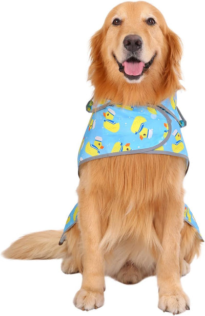 HDE Dog Raincoat with Clear Hood Rain Jacket Poncho for Small Medium Large Dogs Sailor Ducks Blue - XL