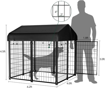 PawGiant Dog Kennel Outdoor, Dog House with Roof Waterproof Cover for Medium to Small Dog Outside 4ft x 4ft x 4.5ft, Pet Enclosures Crate Cage Playpen Run Indoor