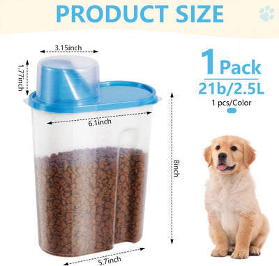 2lb 2.5L Pet Food Storage Container with Measuring Cup BPA Free for Small Dog, Cat, Bird (Blue)