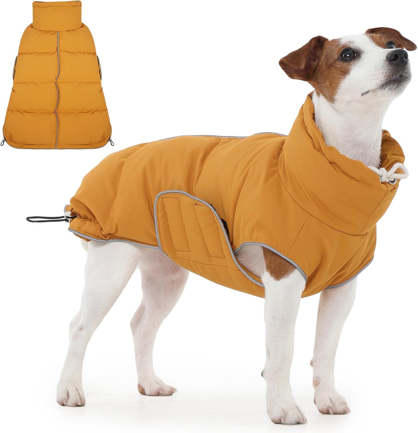 FUAMEY Dog Puffer Jacket for Large Dogs,Dog Cold Weather Coats Winter Dogs Down Jackets Waterproof Pet Snowsuits Warm Puppy Winter Vest Turtleneck Pets Adjustable Jackets Coats Mustard Yellow XXL