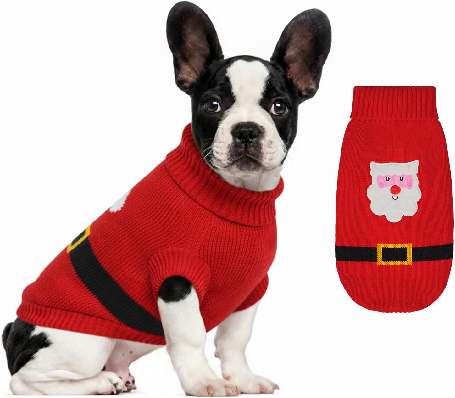 Dog Sweater Knitted for Small to Large Dogs Boy Girl, Classic Turtleneck Dog Christmas Sweaters, Warm & Soft Pet Clothes for Winter (Santa Stripe, M)