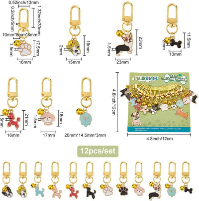 12pcs Pets Collar Pendants for Cat, Dog Paw Bone Enamel Pet Small Bells with Swivel Clasps Colorful Clip-on Charms for Cat Dog DIY Craft Keyring Pendants Bag Decor