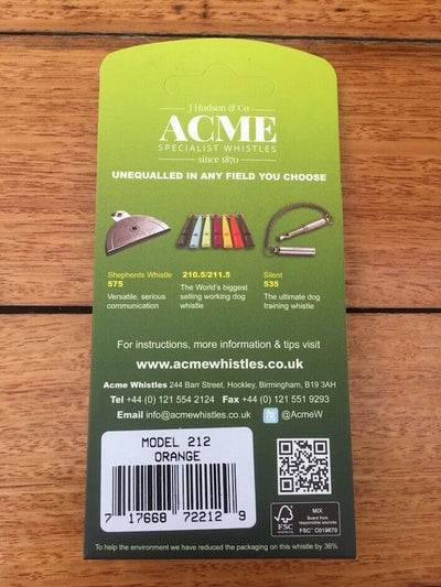 ACME genuine Pro Trialler Gun Dog Whistle no. 212. BPA free plastic. Holds its frequency. Great all-rounder. Good for distance and heavy cover. Disobedient and hard of hearing dogs (Day Glow Orange)