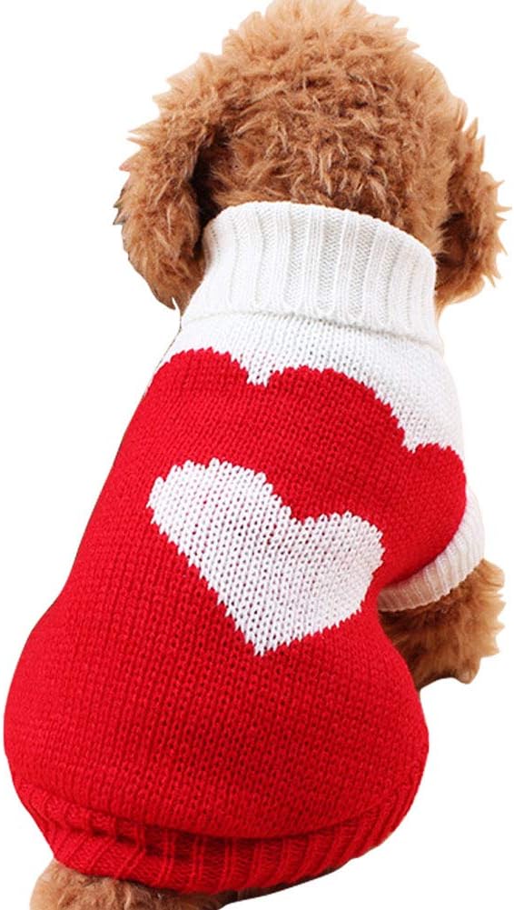 CHBORCHICEN Pet Dog Sweaters Classic Knitwear Turtleneck Winter Warm Puppy Clothing Cute Strawberry and Heart Doggie Sweater (Pink, Medium)