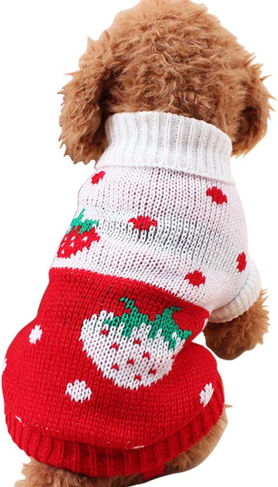 CHBORCHICEN Pet Dog Sweaters Classic Knitwear Turtleneck Winter Warm Puppy Clothing Cute Strawberry and Heart Doggie Sweater (Pink, Medium)