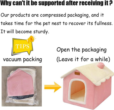 Dog House Indoor Memory Sponge, Foldable Dog House Kennel Bed Mat with Cushion for Small Medium Large Dogs Cats, Winter Warm Cat Nest Puppy Cave Sofa Pet Products (Pink, M)