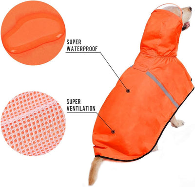 Dog Raincoat for Large Dogs Dog Rain Jacket with Adjustable Belly Strap and Leash Hole - Hoodie with Reflective Strip - Waterproof Slicker Lightweight Breathable - Easy to Wear, Orange 3XL