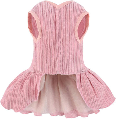 Dog Striped Dress,Pet Girl Bow Costume with Ring and Harness Leash,Dog Wedding Birthday Party Dress(Pink,Medium)