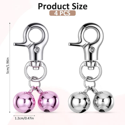 4Pcs Bells for Dog Collars Stainless Steel Pet Bells Necklace for Dogs & Cat Collar with Bell Puppy Dog Collar Charms Dogs Training Bell Pet Pendant Accessories with Snap Clips for Puppies, Kittens