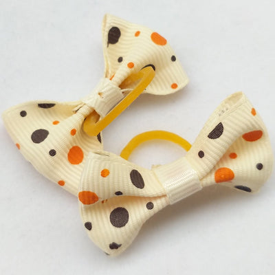 Chenkou Craft 30pcs (15pairs) New Dog Pet Hair Bow with Rubber Dot Grosgrain Ribbon Pet Grooming Products Mix Colors Varies Patterns Pet Hair Bows (Dot Ribbon Rubber Bow)