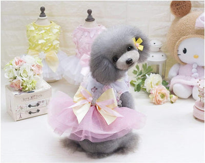 Puppy Skirt Dog Dresses for Small Dogs Princess Tutu Flower Sequin Dot Wedding Lace Luxury Bow Dresses for Small Dogs Girls Cats (M, Pink)