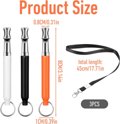 Vin Beauty 3 PCS Adjustable Ultrasonic Silent Dog Whistle, Dog Training Whistles with Lanyard, Professional Dogs Whistle to Make Dogs Come to You (White+Black+Orange)