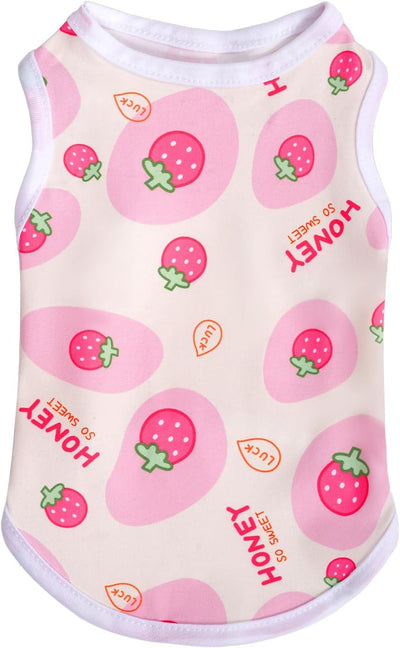 Pink Dog Shirts Cute Summer Dog Clothes Soft Pet T-Shirt Printed Puppy Shirt for Small Medium Dogs Cats Girl(Strawberry,M)
