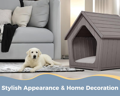 Dog House Indoor Outdoor,Resin Weatherproof Dog House for Small Dogs and Cats,Durable Outside Doghouse with Air Vents,Easy Clean and Assemble,Gray