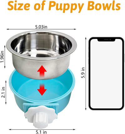Hamiledyi Crate Dog Bowl Cat - Removable Stainless Steel Hanging No Spill Pet Bowl for Kennels Durable Detachable Design Fits Small Medium Dog Cages (2 Pcs, Blue