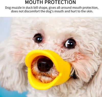 Xiaokeis Anti Bite Duck Mouth Shape Dog Mouth Covers, Soft Duck Silicone Mouth Cover with Adjustable Strap, Small Medium Dogs Muzzle Masks Best for Prevent Barking, Biting, and Chewing(Yellow)
