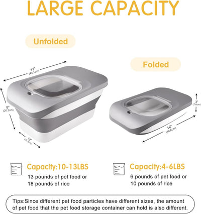 13 Lbs Dog Food Container, Collapsible Dog Food Storage Container with Airtight Lid, Cat Food Storage container Dry Food for Pets, Rice, Cereal, Silicone Pet Bowl and Dog Food Scoop
