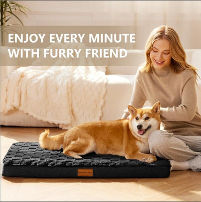 Patas Lague Orthopedic Dog Bed for Large Dogs, Waterproof Soft Warm Comfortable Egg Crate Foam Medium Pet Beds Mat with Removable Washable Cover and Nonskid Bottom, 36''X24'' Black