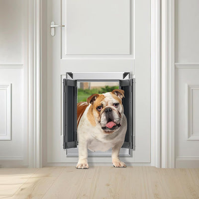Aluminum Large Dog Door for Exterior Door,Strong Double Magnetic Flaps,Heavy-Duty Dog Door for Large and Medium Dog Up to 120LBS (Large, Silver)