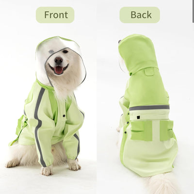 Dog Raincoat, Waterproof Dog Rain Jacket with Clear Hood,Rain Clothes Apparel with Leash Hole Suit for Medium Large Dogs,Green,2XL