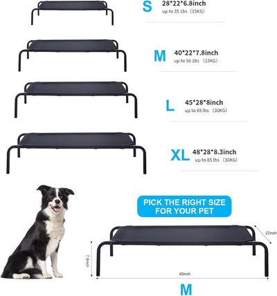 Portable Raised Cooling Steel-Framed Elevated Pet Bed, Elevated Mesh Pet Bed Durable Frame Dog Cot for Outdoor or Indoor Use with Skid-Resistant Feet Black Large (Medium)