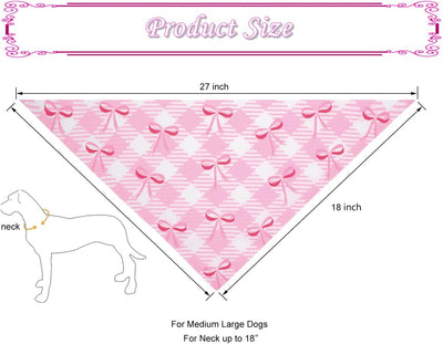 Pink Bow Dog Bandanas,Pink Spring Summer Scarf for Girls,Cute Coquette Bowknot Dog Kerchief Gifts,Triangle Pet Outfits for Medium to Large Dogs(2PCS, Large)