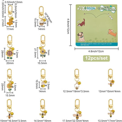 12pcs Cat Dog Collar Bells, Enamel Bees Sunflower Bell Charms with Swivel Clasps Alloy Collar Pendant Accessories for Pet Dog Cat Necklace Decoration Training Keychains DIY Crafts