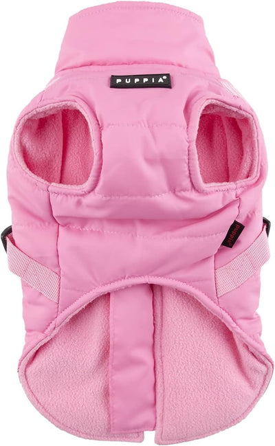 Puppia Mountaineer Winter Dog Coat with integrated harness No Pull Cold Weather Waterproof Warm Fleece Back Zipper for Small & Medium Dog, PINK, Medium