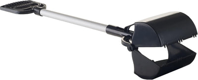 Pet Pooper Scooper - Plastic and Aluminum Cat and Dog Poop Grabber with Long Handle - Enables One-Handed Use on Concrete and Grass by PETMAKER (Black)