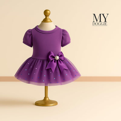 MYDOGGIEFOOD Luxury Velvet Dog Dress | Elegant Princess Outfit with Glitter Tulle & Satin Bow | Premium Gift Box | Perfect for Weddings, Birthdays & Special Occasions
