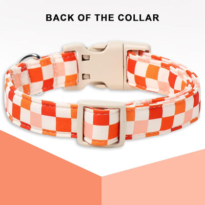 Unique Style Paws Fall Dog Collar,Orange Checkerboard Print Dog Collar,Soft Cotton Puppy Collars for Autumn,Adjustable Collars for Small Medium Large Dogs