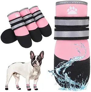 KOOLTAIL Dog Booties for Hot Pavement,Summer Dog Shoes for Small Medium Large Size Dogs, Waterproof Anti-Slip Dog Boots & Paw Protectors for Hardwood Floor,Indoor Outdoor Water Shoes,Pink