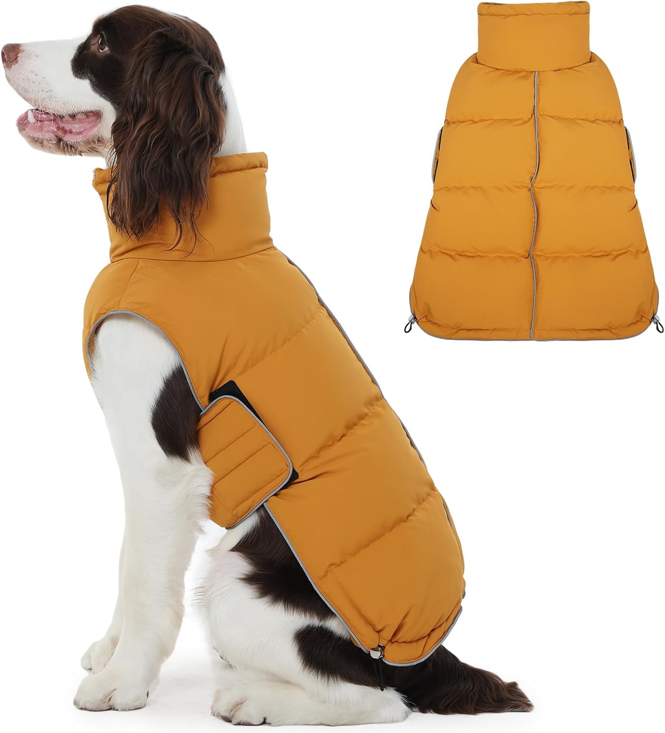 FUAMEY Dog Puffer Jacket for Large Dogs,Dog Cold Weather Coats Winter Dogs Down Jackets Waterproof Pet Snowsuits Warm Puppy Winter Vest Turtleneck Pets Adjustable Jackets Coats Mustard Yellow XXL