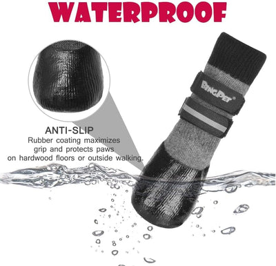 BINGPET Dog Socks for Hardwood Floors,Outdoor Anti Slip Waterproof Paw Protector,Dog Boots for Hot Pavement for All Season Grip Socks Prevent Licking for Small Medium Large Old Dogs