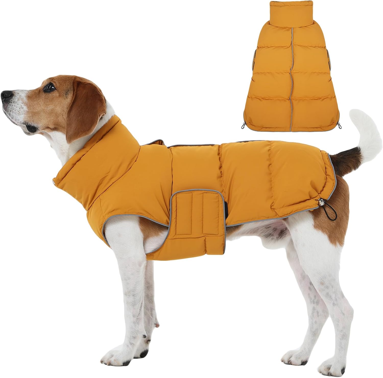 FUAMEY Dog Puffer Jacket for Large Dogs,Dog Cold Weather Coats Winter Dogs Down Jackets Waterproof Pet Snowsuits Warm Puppy Winter Vest Turtleneck Pets Adjustable Jackets Coats Mustard Yellow XXL