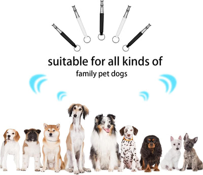 Dog Training Whistles, 2 Pcs, Professional Recall, Stop Barking, Adjustable Silent, Black and White, with Lanyard