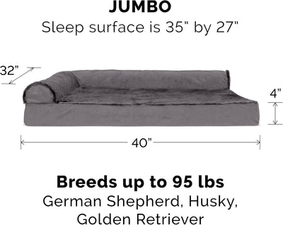 Furhaven Orthopedic Dog Bed for Large Dogs w/ Removable Bolsters & Washable Cover, For Dogs Up to 95 lbs - Plush & Velvet L Shaped Chaise - Platinum Gray, Jumbo/XL