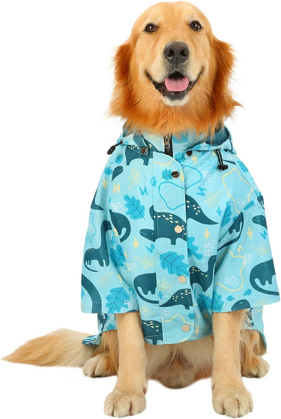 HDE Dog Raincoat Double Layer Zip Rain Jacket with Hood for Small to Large Dogs Dinosaurs - XL