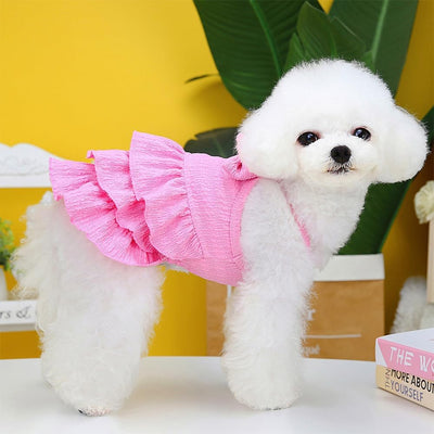 Cat Dresses for Cats Only, Pink Dog Dresses for Small Dogs Girl with Ruffles Bow Decor,Cute Summer Girl Dog Clothes,Sleeveless Small Dog Tiered Layer Cake Dress,Chihuahua Yorkie Clothes(Pink,L)