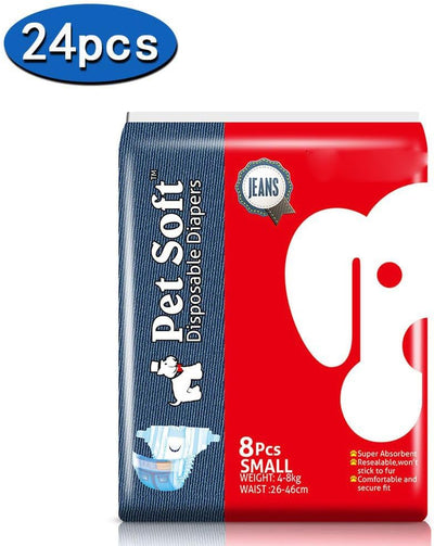 Pet disposable dog diaper jeans style puppy female dog diapers（3 pack，24 pcs）S