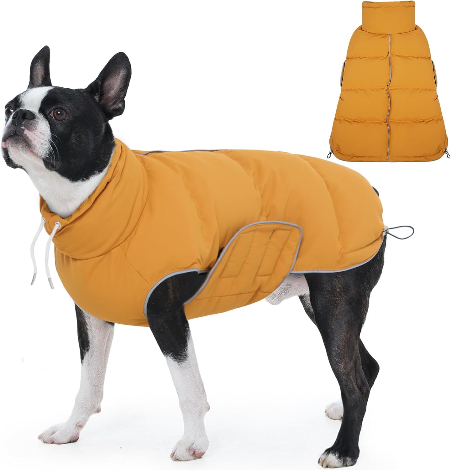 FUAMEY Dog Puffer Jacket for Large Dogs,Dog Cold Weather Coats Winter Dogs Down Jackets Waterproof Pet Snowsuits Warm Puppy Winter Vest Turtleneck Pets Adjustable Jackets Coats Mustard Yellow XXL