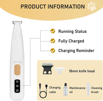 Saffory Dog Paw Trimmer, Pet Claw Trimmer with LED Light, Low Noise USB Rechargeable Pet Clipper. Suitable for Dogs and Cats, for Trimming Hair Around Paws Eyes Ears Face Buttocks. (1)